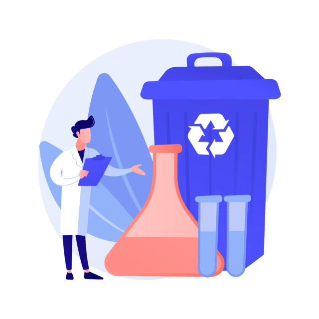 Chemical recycling abstract concept vector illustration. Hazardous waste management, plastics recycling method, polymeric material reuse, chemical trash disposal and utilization abstract metaphor.